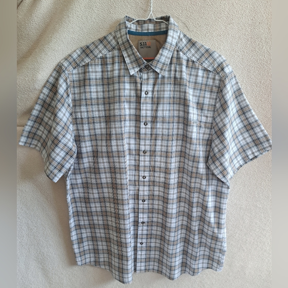 Mens 5.11 Tactical Brown Striped Button Down Shirt